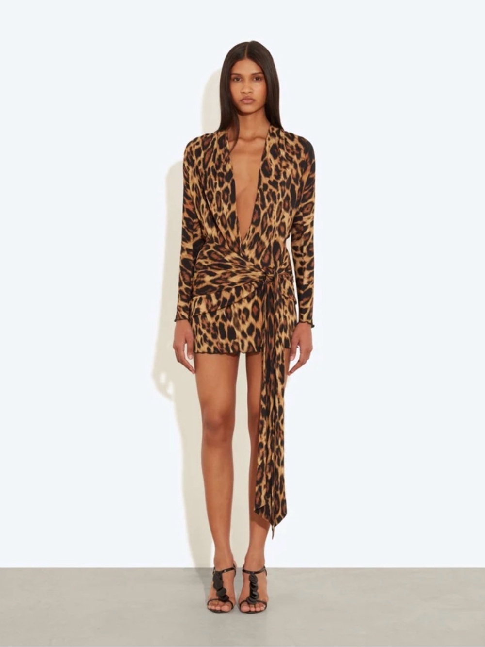 Rat & Boa Sozzani Dress Leopard Wrap Mini Long Sleeve Size Small